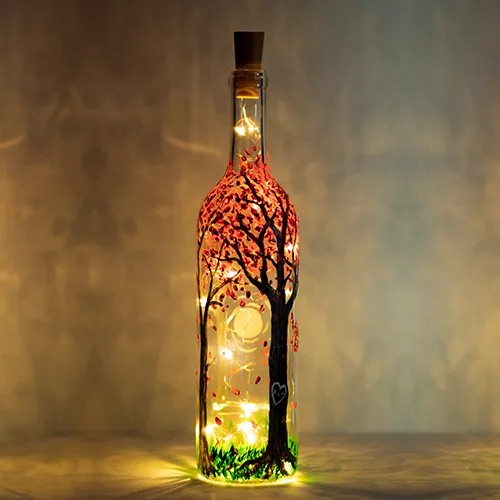 Paint Nite: Blossoming Forest Magic Wine Bottle with Fairy Lights